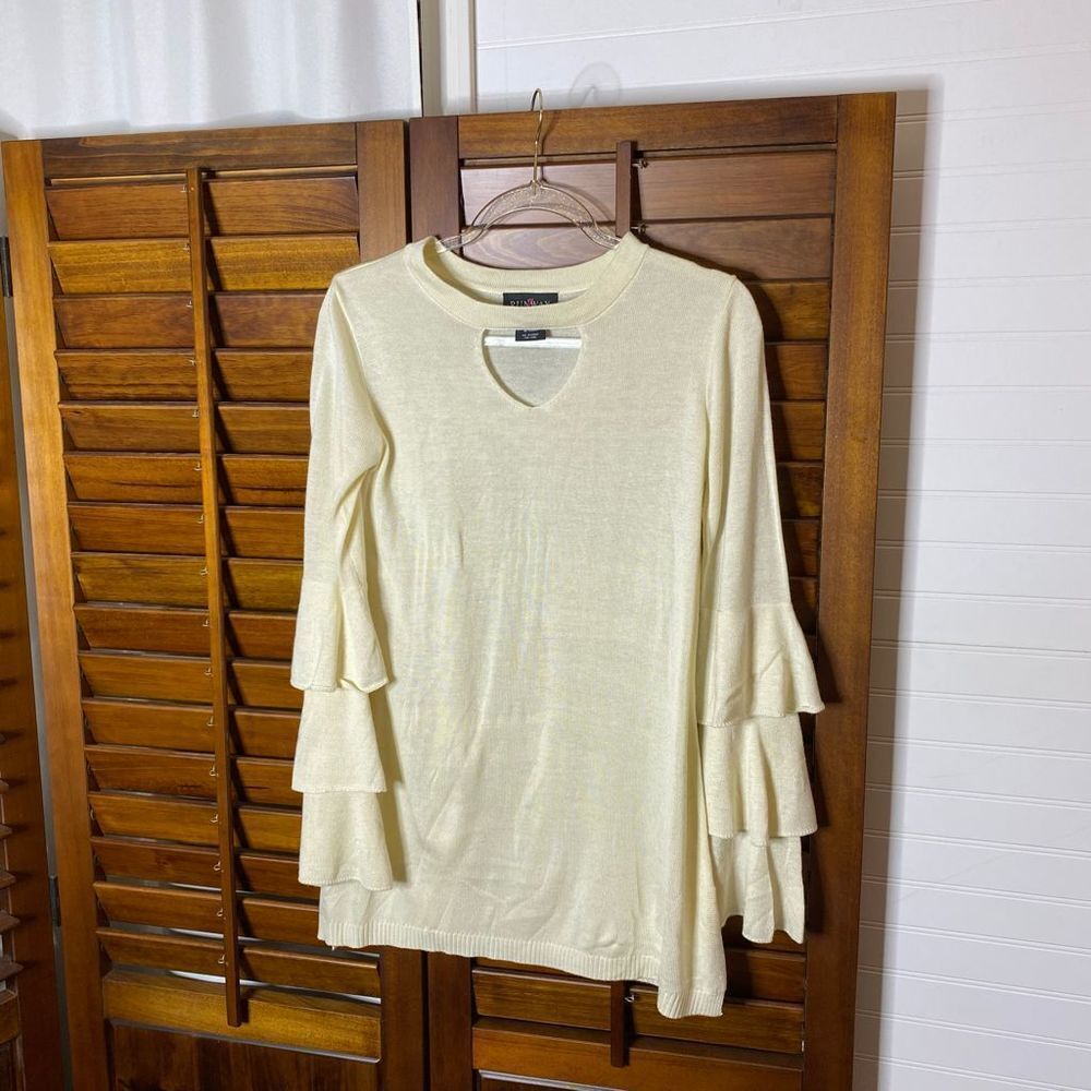Cream Ruffle Tier Sleeve Sweater Blouse